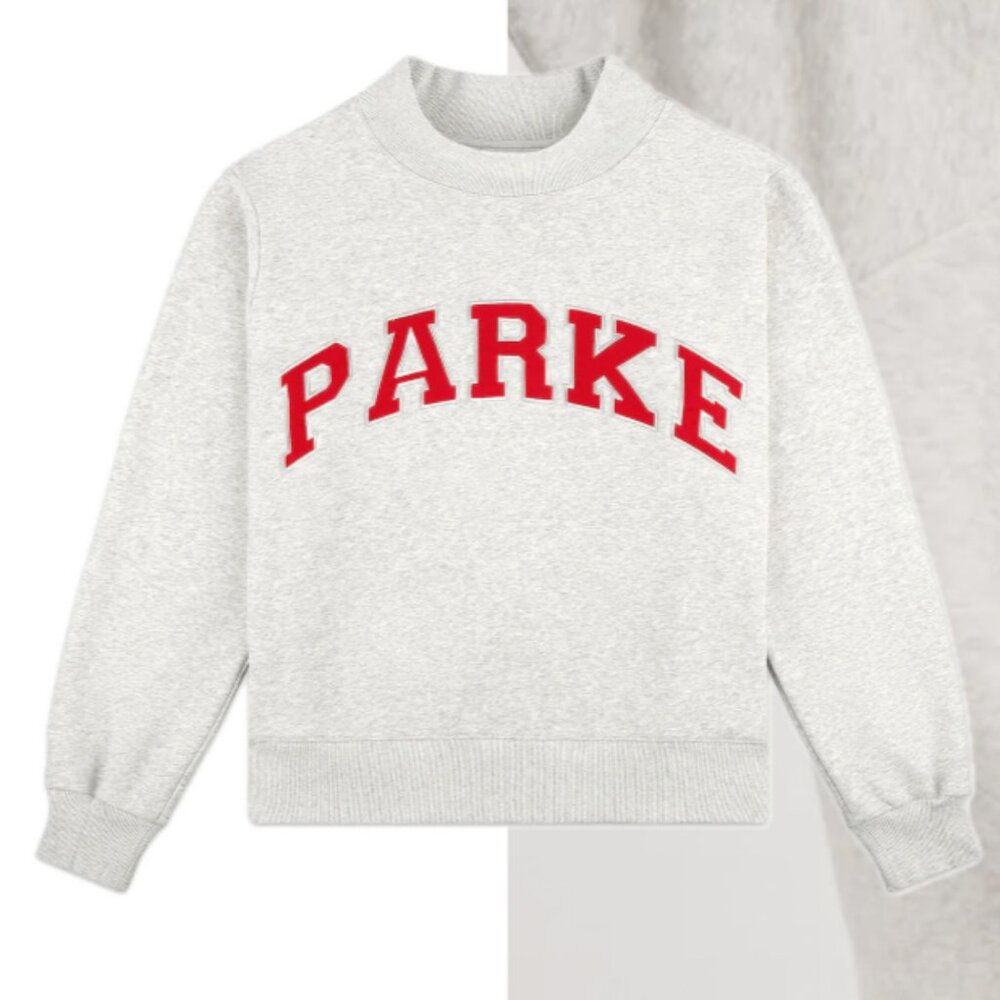 Parke Classic Grey + Ruby Varsity Mockneck Sweatshirt L/XL